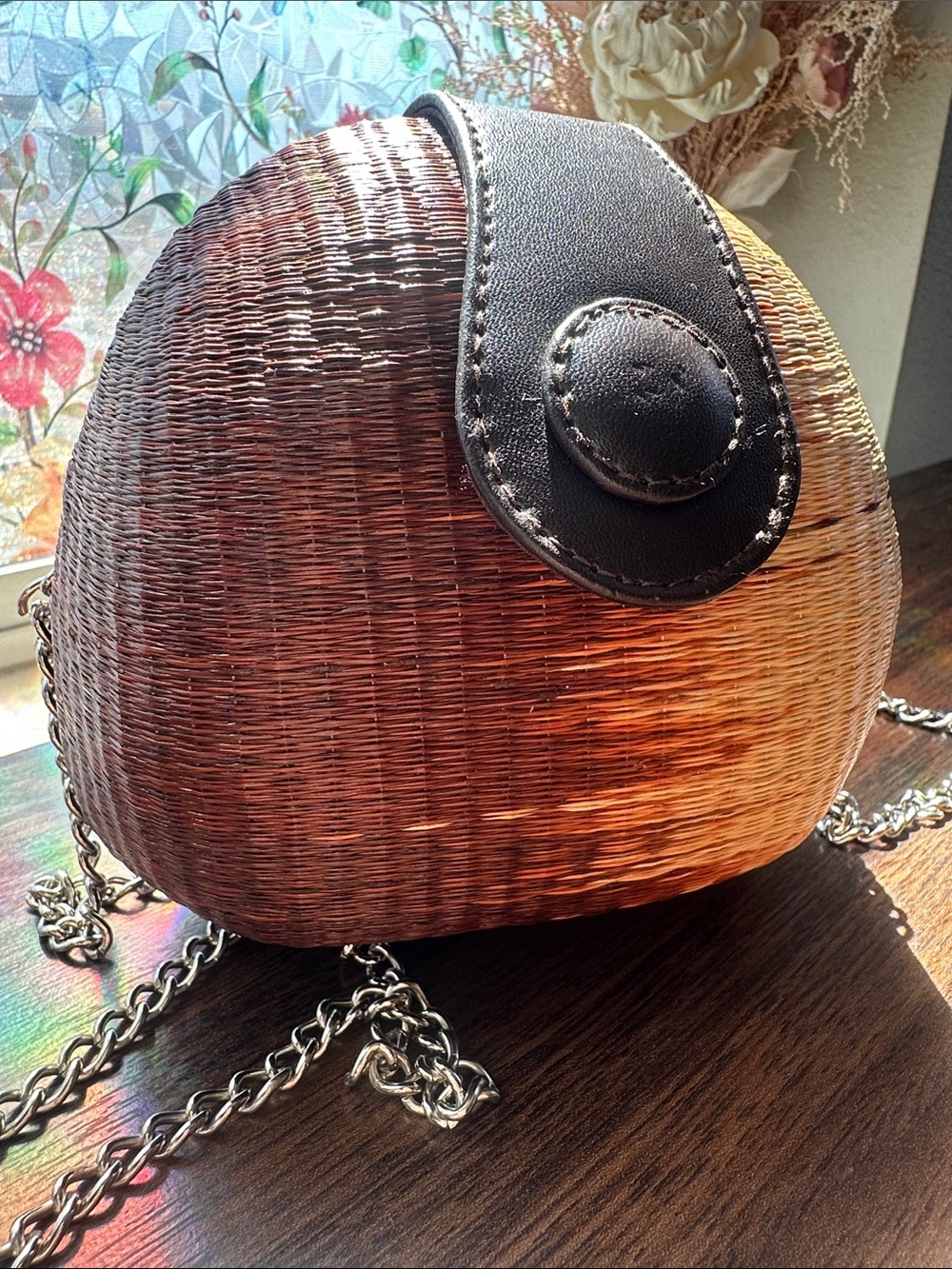Vintage Le SAC Two Tone Coconut Shell Crossbody Clutch